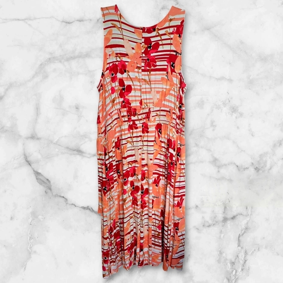 LANE BRYANT Coral Red Abstract Print Summer Flowy Midi Dress Size 14/16 Plus - Picture 6 of 16